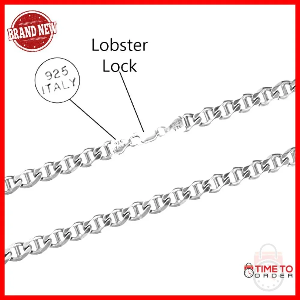 Sterling Silver Mariner Link Chain Bracelet 8 Inch 6mm Lobster Clasp